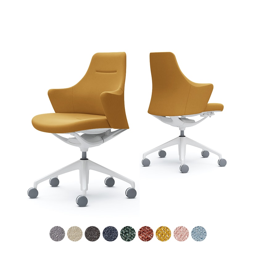 オカムラ ライブス Lives ワークチェア Work Chair CD53WW オフィスチェア 背・肘・座一体 ロータイプ アルミ脚 布張り(インターロック) ホワイトボディ ホワイト脚