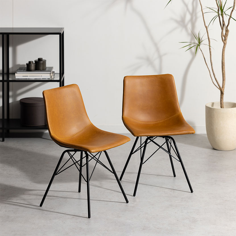 【2脚セット】ダイニングチェア レザー調 肘なし 食卓椅子 合皮 スチール脚 在宅ワーク デスクチェア 椅子 かっこいい モダン ブラック 黒 ネイビー