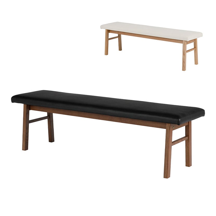 2人掛け ダイニングベンチ 合皮 PVCレザー 木製 タモ材 天然木 ベンチチェア 食卓ベンチ 長椅子 ベンチ ウッディモダン 北欧 幅1500×奥行390×高さ450mm