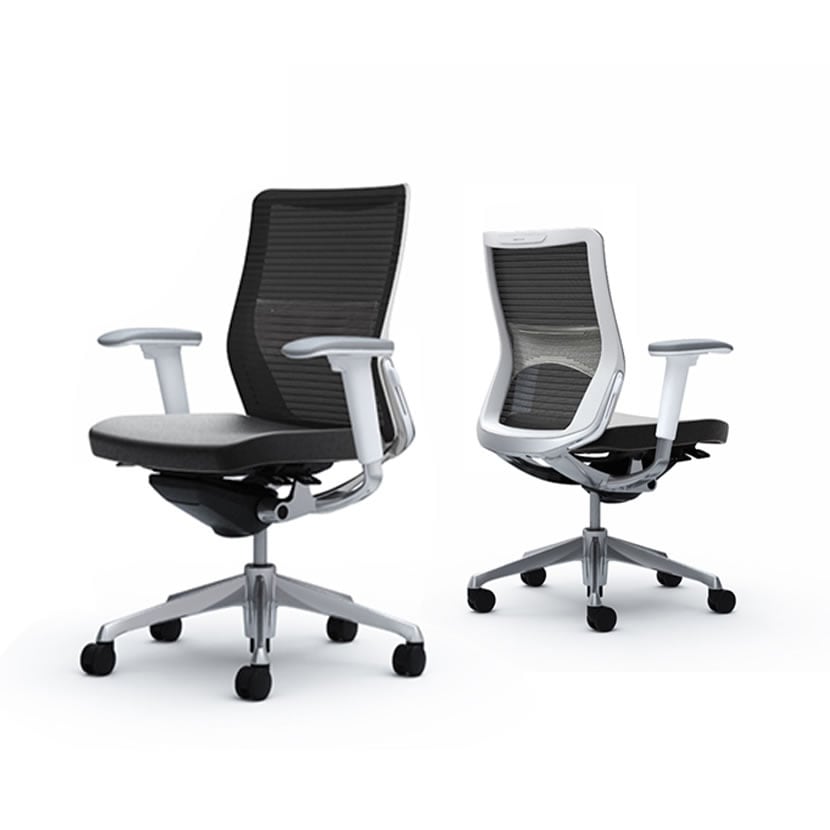 オカムラ コーラル Choral CQ81BZ FK61 オフィスチェア アジャストアーム ミドルバック アルミ脚 ランバー付き 背メッシュ 座面革張り ポリッシュフレーム ホワイトボディ