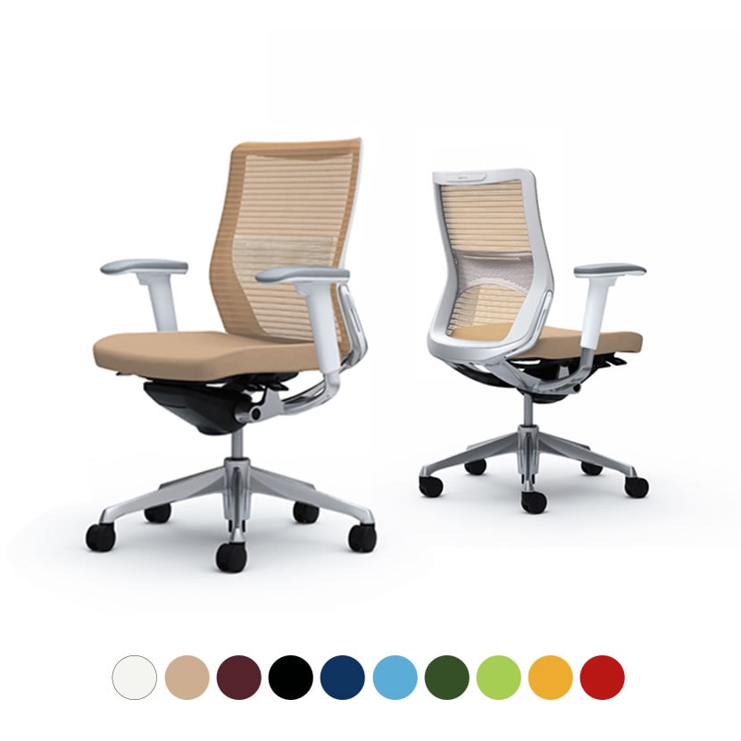 オカムラ コーラル Choral CQ81BZ オフィスチェア アジャストアーム ミドルバック アルミ脚 ランバー付き 背メッシュ 座面クッション ポリッシュフレーム ホワイトボディ