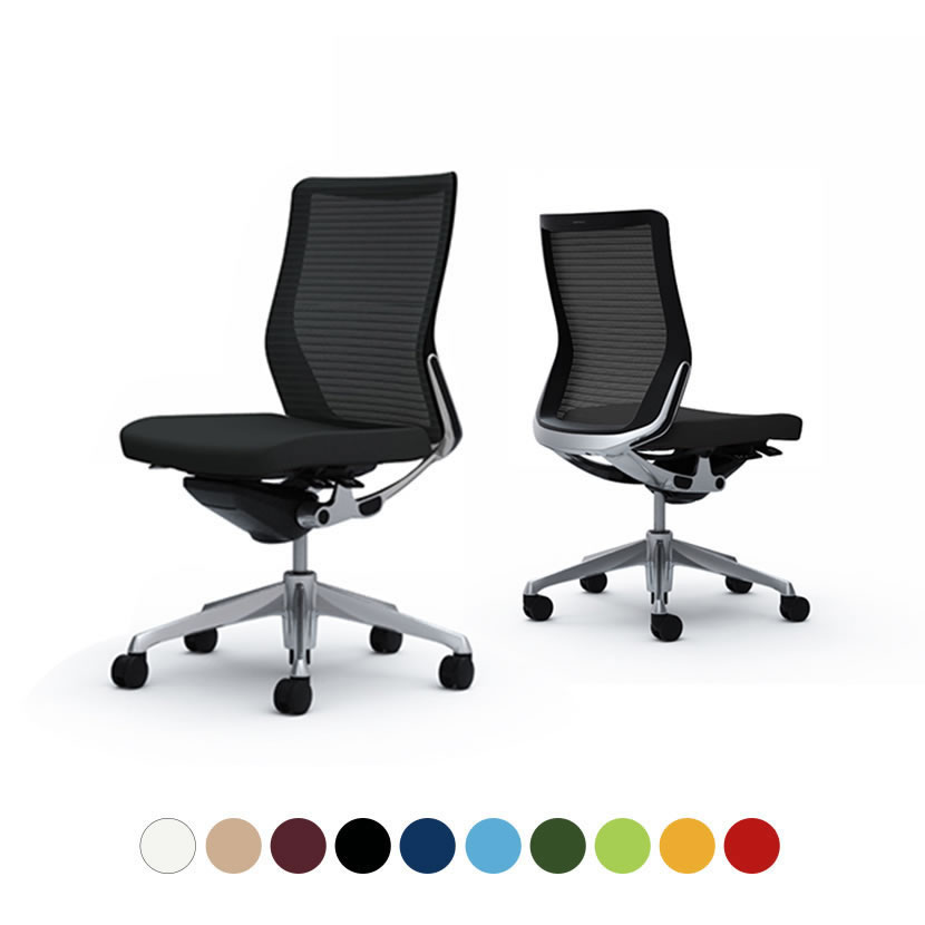 オカムラ コーラル Choral CQ31BR オフィスチェア 肘なし ミドルバック アルミ脚 背メッシュ 座面クッション ポリッシュフレーム ブラックボディ