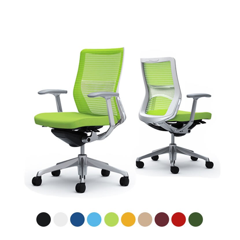 オカムラ コーラル Choral CQ41BZ オフィスチェア デザインアーム ミドルバック アルミ脚 ランバー付き 背メッシュ 座面クッション ポリッシュフレーム ホワイトボディ