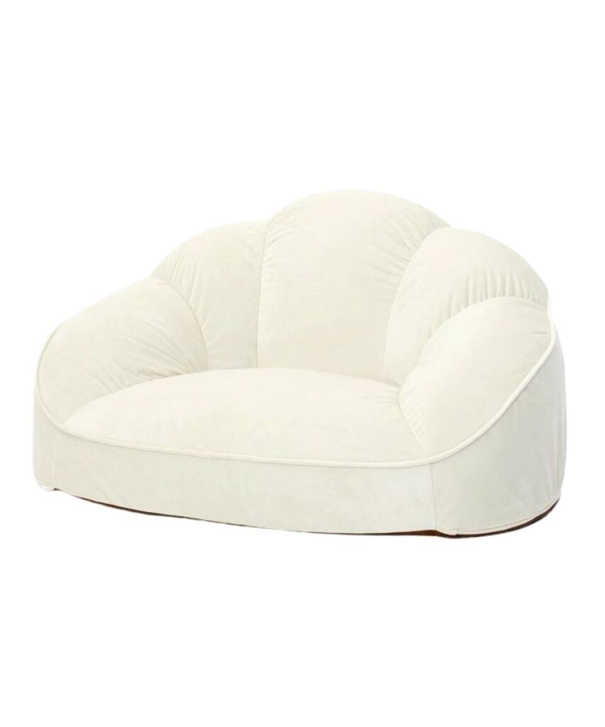 [1人掛け]ローソファ｜コンパクト クロワッサン ベロア調 日本製 大人可愛い