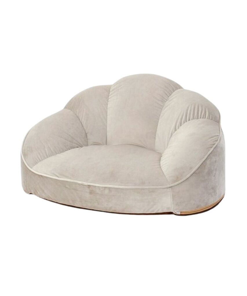 [1人掛け]ローソファ｜コンパクト クロワッサン ベロア調 日本製 大人可愛い