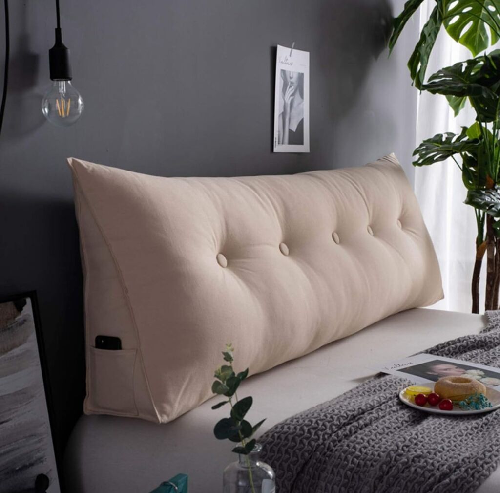 単色 ウェッジ枕 三角ヘッドボードクッション シートクッション 背もたれ位置サポートベッド読書枕カバー パッド 厚い ポケット付き 洗える 50*50*20cm 取り外し可能 ソフト 通気性 ベッドウ