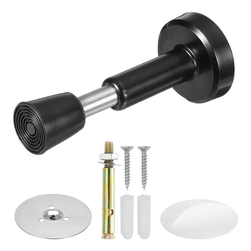 T ドアストッパー 壁用ステンレス製ドアストッパー 油圧式緩衝伸縮ドアストッパー ゴム製先端部付き ドア下部用 103 mm 黒 1個