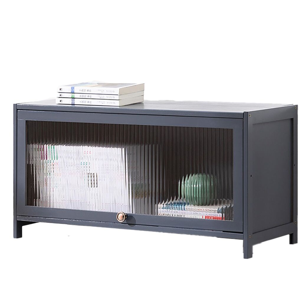 本棚 大容量 扉付き本棚 卓上棚 ラック スリム 飾り棚 下駄箱 木製 薄型 小さい本棚 シェルフ 収納 大容量 飾り棚 収納ディスプレイラック 収納ラック 本棚 リビングルーム、オフィス、書斎、寝室の収納に最適 奥行32cm(長さ80cm,2段)