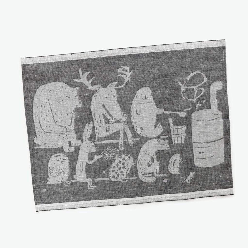【ONLINE限定】ELÄINTEN SAUNA サウナカバー / white-black / 46×60cm / コットン / リネン / 吸水 / 速乾 / LAPUAN KANKURIT（ラプアン カンクリ）