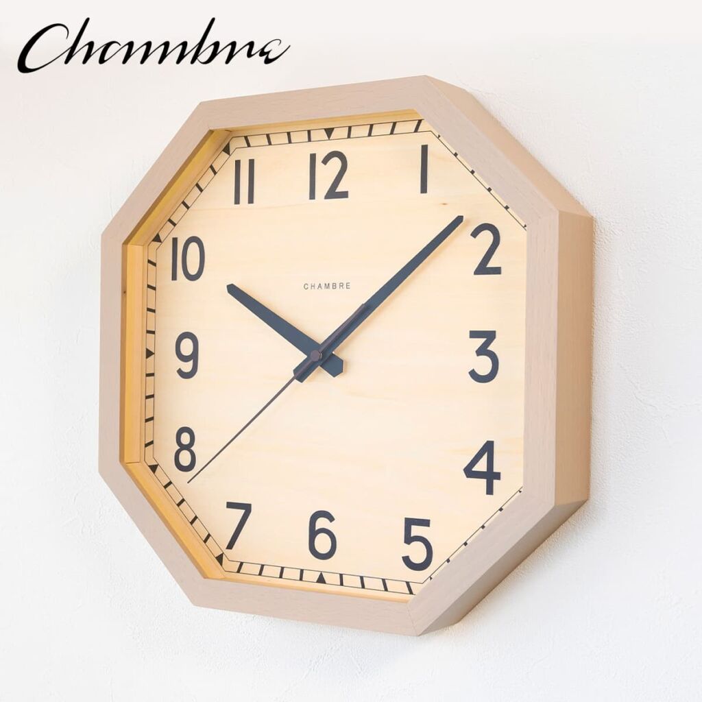 掛け時計 OCTAGON CLOCK【GRAY】 壁掛け時計 / 八角形 / ナチュラル / シンプル / 静音 / アンティーク / レトロ / モダン / おしゃれ / アナログ / クラシック / 無垢材 / 木製 / ギフト / 日本製 / シャンブル 【沖縄・離島 お届け不可】
