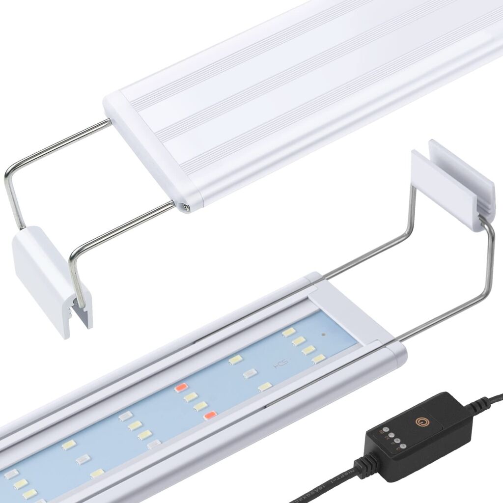 FEDOURフルスペクトル水槽照明LEDライト:タイマー付き 30cm40cm60cmの高輝度水槽ライト、伸縮可能なブラケット付き、水草育成/水槽照明用ランプ、白色プラスチックケースLEDランプ