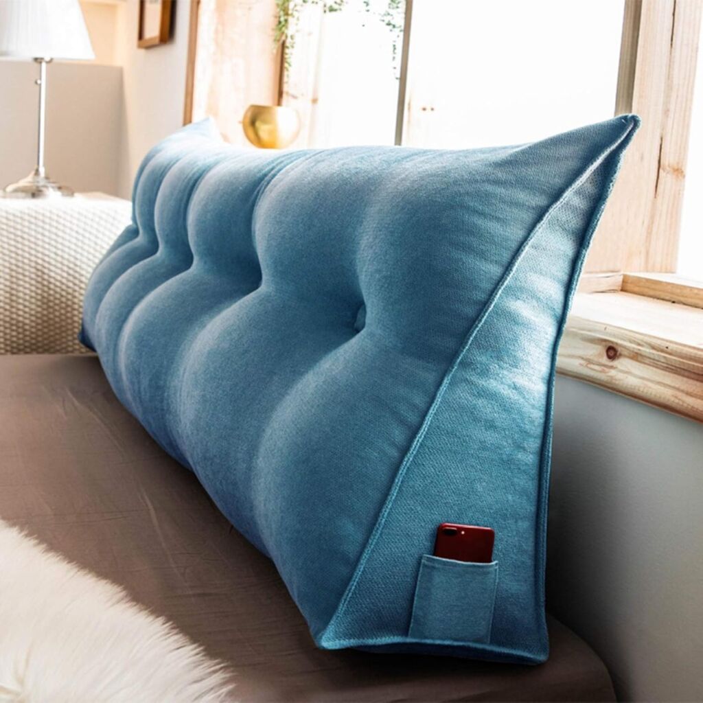 ウェッジ枕 三角ヘッドボードクッション シートクッション 背もたれ位置サポート 高反発 読書用 カラー11 クッション テレビピロー 腰枕 ポケット付き 200*50*20cm 背もたれ 読書枕 贈り