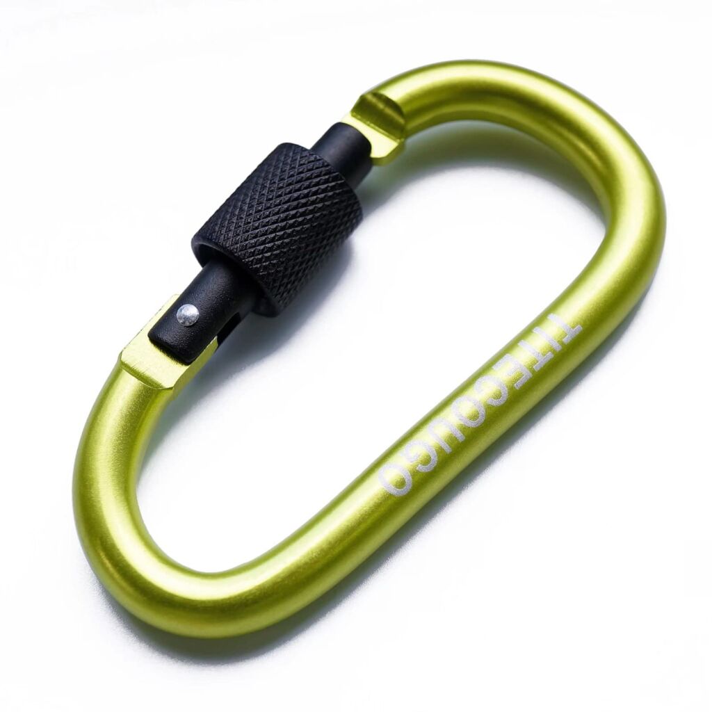 TITECOUGO アウトドア カラビナ おしゃれ 登山 小型 アルミ Dフック 頑丈 ネジロック バンジーコード ブランコ hammocks ハンモックテント ?キャンプ 用品 キーホルダー 釣り ハイキング ペット karabina グリーン 1個