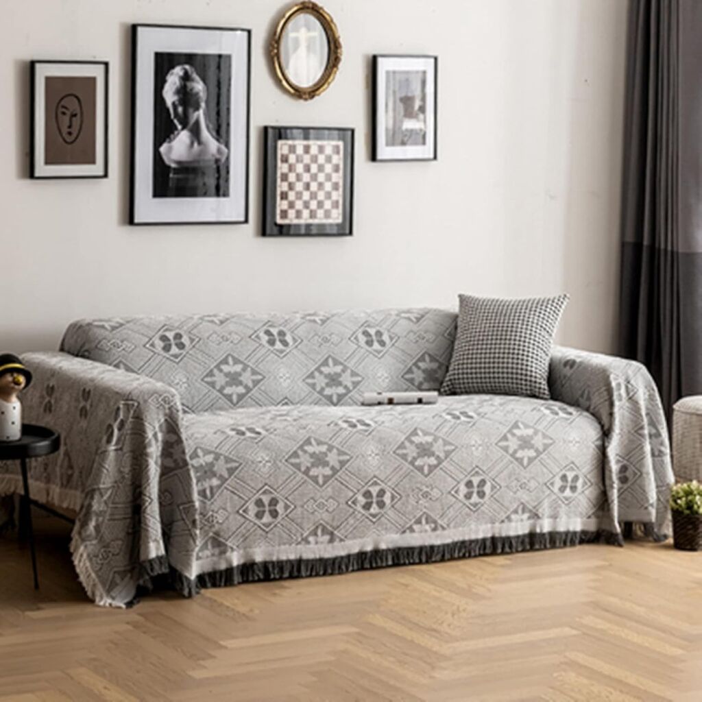 マルチカバー ソファーカバーフリンジ 180*230cm 清潔簡単 大きい フロアマット マット グレー 新生活 長方形 ソファパッド モノトーン 三人掛け ラグ ひざ掛け ホワイト 130*180c