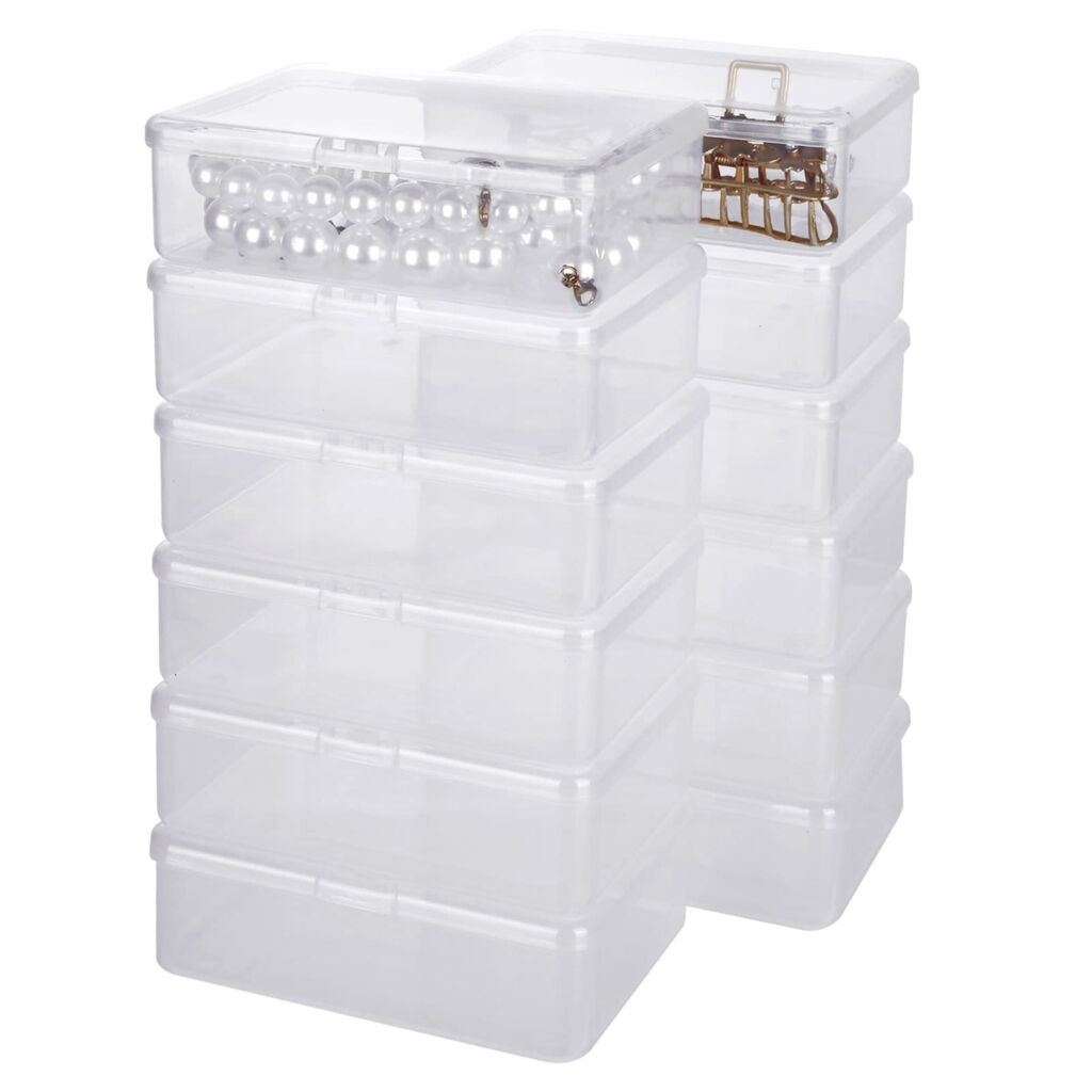 14x10x5cm 小物収納ケース プラスチック小物入れ ケース パーツケース透明 収納 詰め替え容器 蓋付き プラスチックストレージボックス 化粧品用小分け容器 旅行 軽量 持ち運びに便利 長方形 壁厚み1.3mm