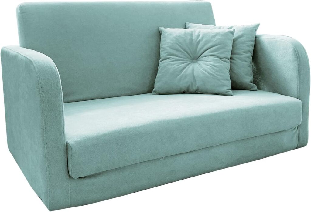 ソファーベッド 幅110cm ソファベッド コンパクト シングル 2人掛け ソファー ソファ 折りたたみ クッション付 ベッド 北欧 シンプル テレワーク 可愛い 一人暮らし 脚を伸ばしてゆったり寝れる 省スペース (ティールブルー, 2P)