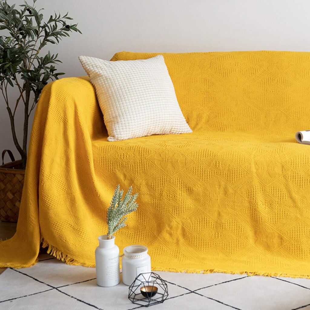 マルチカバー ソファーカバー 北欧風 無地 厚手 ブランケット フリンジ付き 綿 ベッドカバー カーペット ラグマット シンプル 簡単着脱 滑り止め おしゃれ 180*180cm テーブルクロス バス