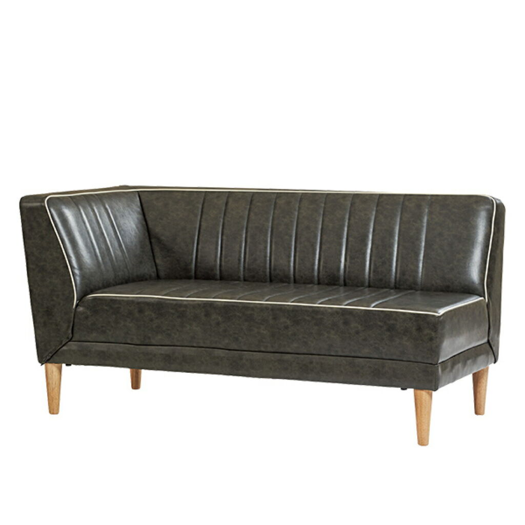 カウチソファ 右肘 レザー調 インダストリアル RUSO 幅140cm ( 開梱設置 ソファ ベンチ ソファー ローソファ I字 リビングソファ 2人掛け ベンチソファ ヴィンテージ風 レトロ ミッドセンチュリー チェア ブラック 黒 おしゃれ )