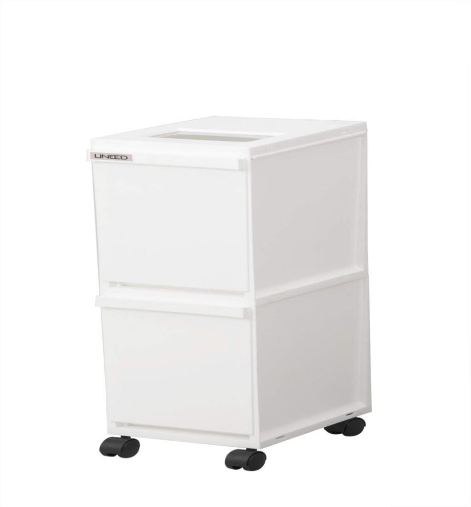 新輝合成(Shinki Gosei) トンボ ユニード ゴミ箱 2段 分別 蓋を開けずにごみを捨てられる スリム キャスター付 20リットル ホワイト 幅20.5×奥行29.5×高さ72.5cm 蓋付き 日本製