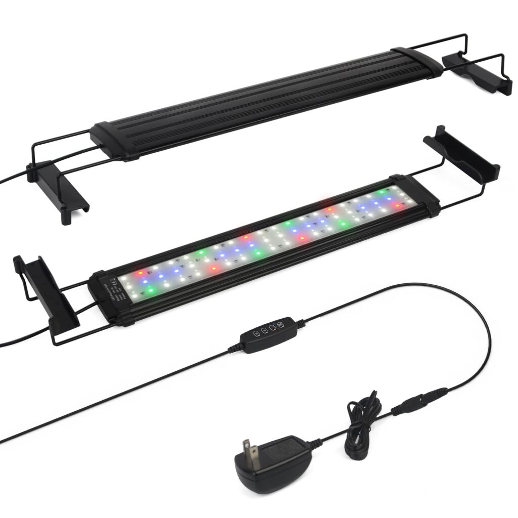 【送料無料】水槽 ライト タイマー付き LEDライト60個 四色 3つの照明モード 明るさ調整 水槽照明 アクアリウムライト 45-60cm水槽用 スライド式 防水 観賞魚飼育 水草育成 省エネ(ブラック, 11W)