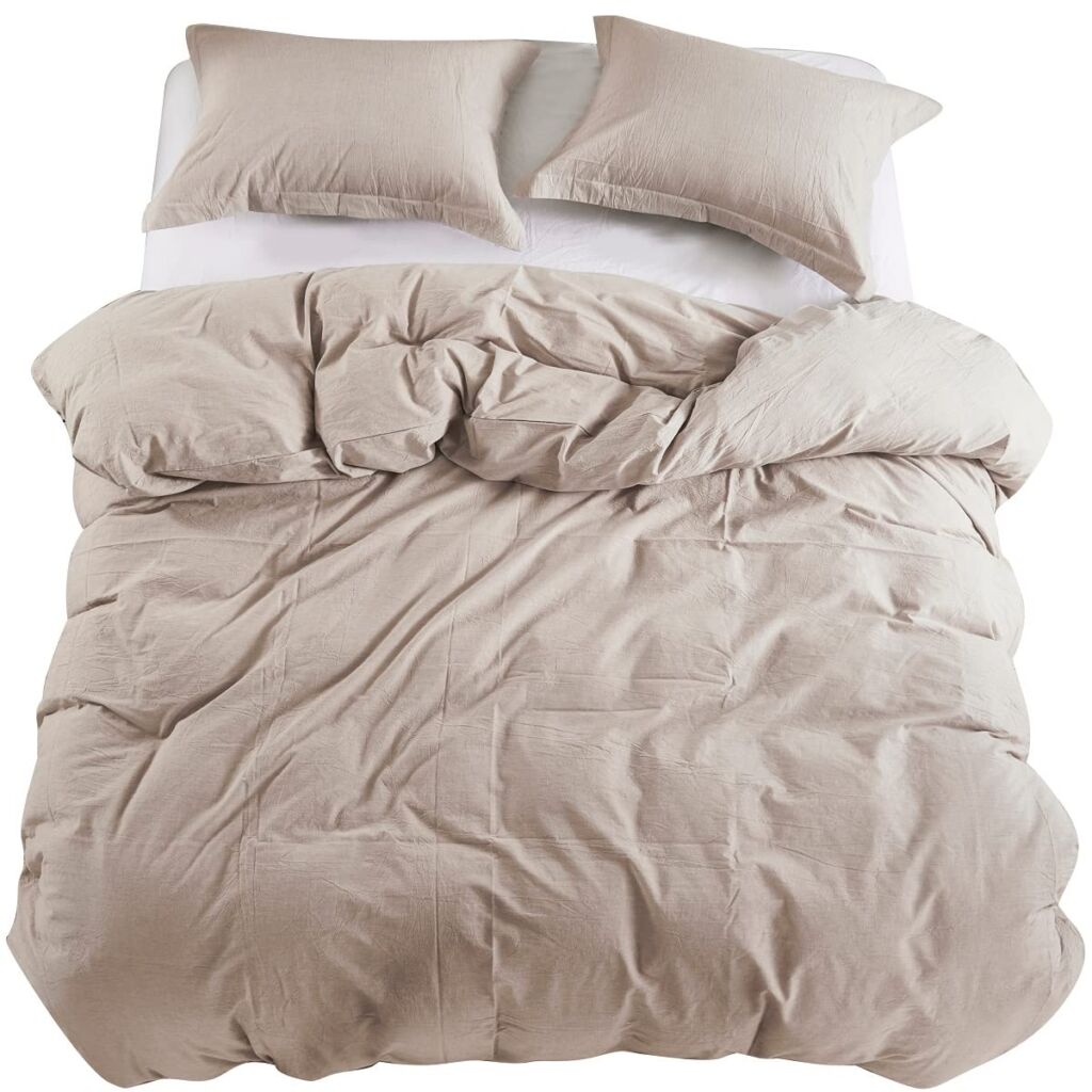 YOYOSTAR 【掛布団カバーキング1枚、枕カバー2枚】オーガニックコットン洗いざらしの綿100% 布団カバーセット キング 布団カバー ピロケース 防ダニ ベージュ