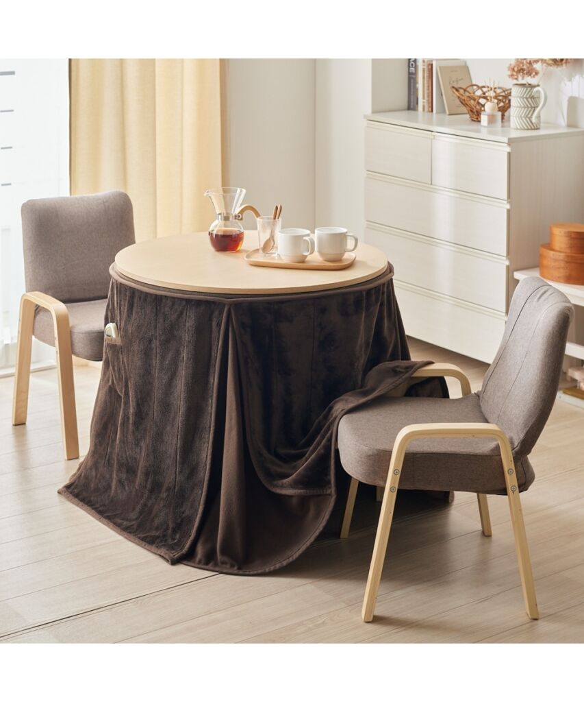 リバーシブル×高さが変えられる円形こたつセット｜こたつ本体＋こたつ布団＋チェア