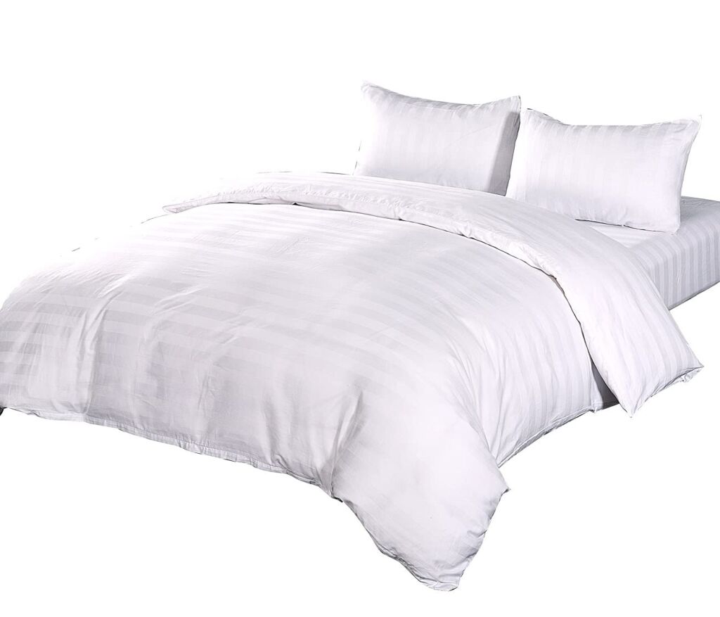 YOYOSTAR掛け布団カバー ワイドダブルロング 綿100% ストライプ サテン 防ダニ ホテル仕様 北欧 よこ縞 掛けカバー おしゃれ ホワイト 200x230cm