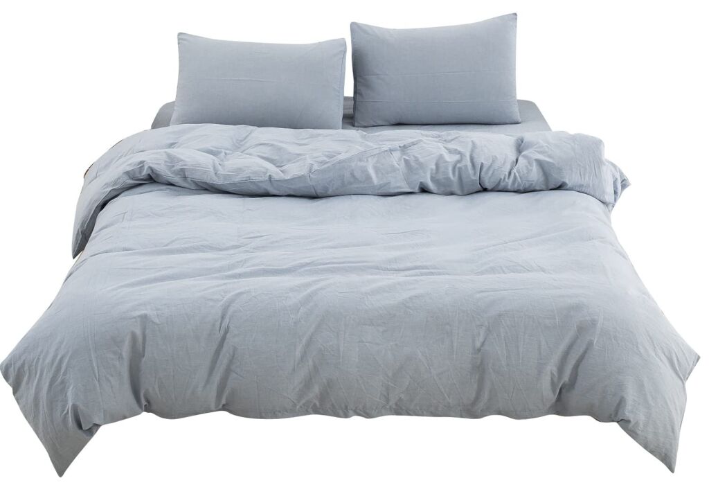 YOYOSTAR 【掛け布団カバー シングル 単品売り】オーガニックコットン 150x210cm 掛かバー 洗いざらしの綿100% 洗い替え 防ダニ 掛けふとんカバー ライトブルー