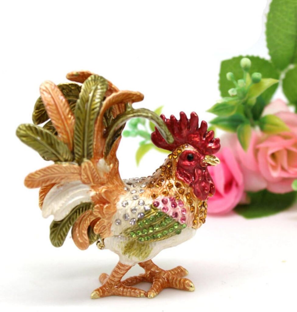 鶏 酉 トリンケットボックス 宝石飾り 宝石箱 合金製動物 小物入れ ジュエリー収納 風水 ボックス 置物 干支 クリスタル 風水グッズ インテリア 装飾品 お礼 誕生日プレゼント 娘 彼女 記念日