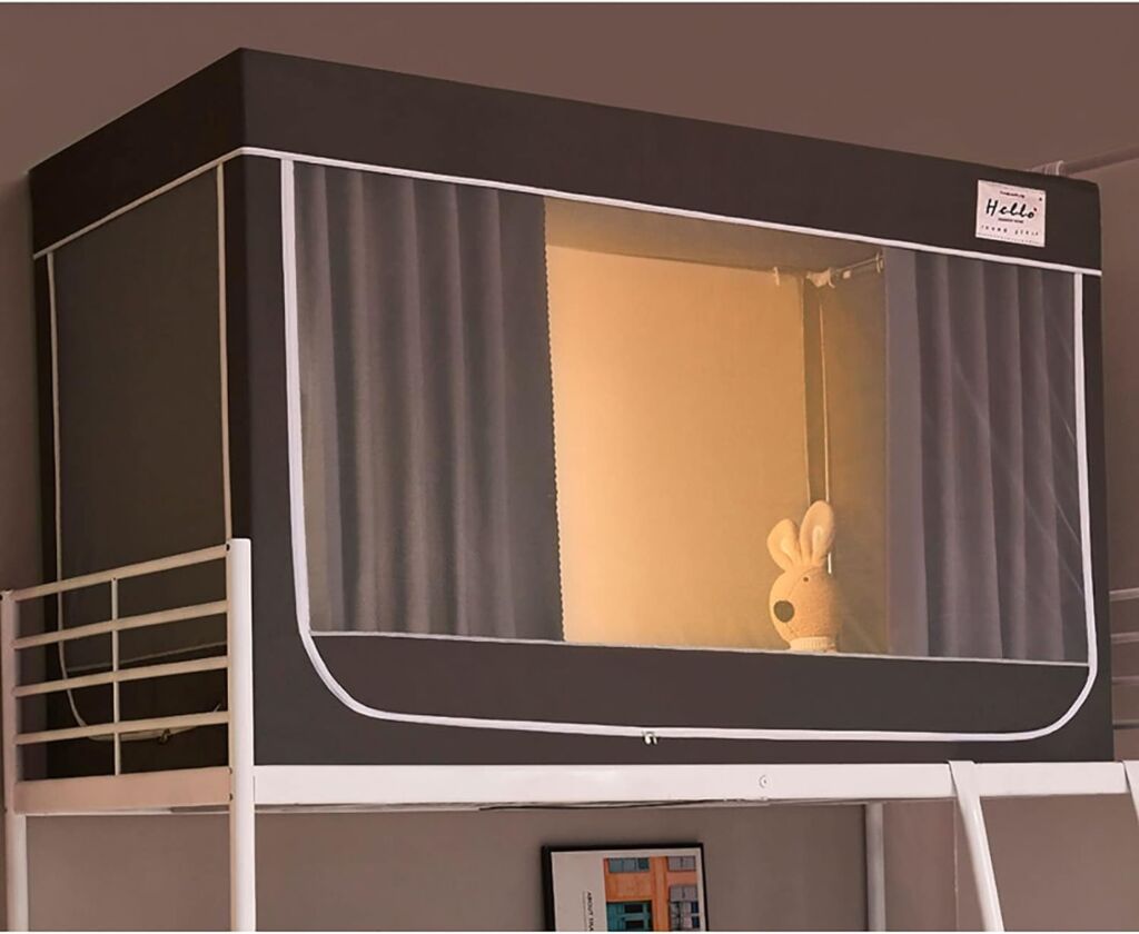 テントベッドカーテン モスキートネット蚊帳 学生寮 上段と下段蚊帳 シングルベッド ベッドテント プライバシーテント 学生寝室 蚊帳取り付けが便利 遮光 通気性 防虫 防蚊 防塵 多機能 (Color