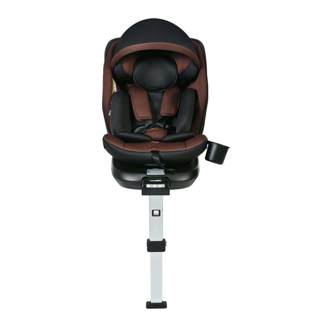 【サポートレッグ】チャイルドシート 新生児 ISOFIX 0歳～12歳 360度回転式 40～150cm ジュニアシート 調節可能 洗える キャノピー付き ベビーシート ドリンクホルダー付き 出産祝い 車【ブラック ブラワン】