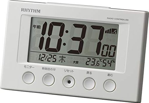 リズム(RHYTHM) 目覚まし時計 電波時計 温度計・湿度計付き フィットウェーブスマート 白 7.7x12x5.4cm 8RZ166SR03