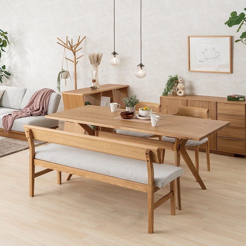 ダイニング4点セット Thor 180TOP NA   X オーク脚NA   セミアームチェア Balder2 DC WOOD NA ＋背付きベンチ Bragi 150 BACKREST NA 【大型商品配送】【MIXAL】