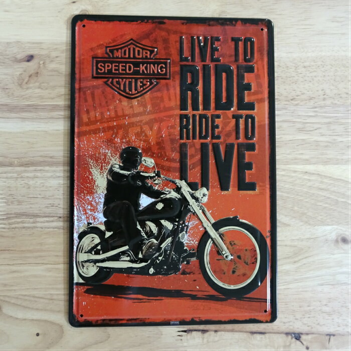 ブリキ看板アメリカン バイク RIDE TO LIVE ビンテージ ガレージ プレート 壁飾り ビンテージ 雑貨 インテリア 可愛い かわいい サーファー カフェ 店舗