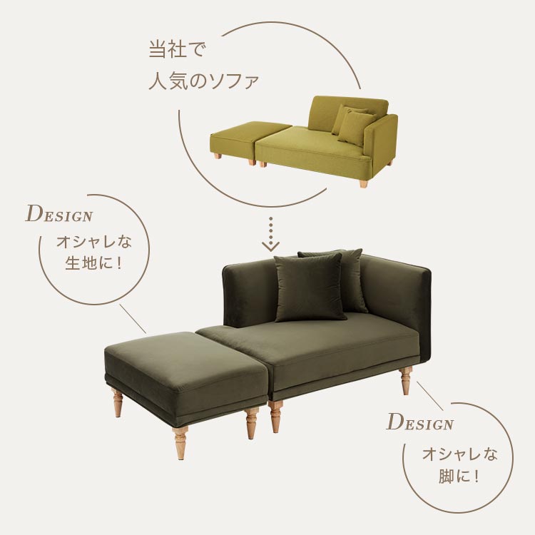 コンパクトサイズのカウチソファ ベルベット調 [4]