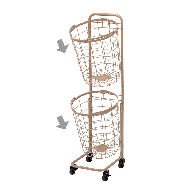 2段ランドリーバスケット キャスター付き くすみカラー 丸型 [5]