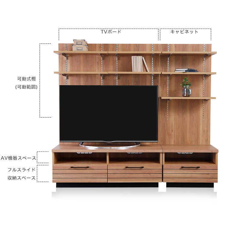 [幅59.7-119.4] テレビ台 日本製 壁面収納付 49V型対応 完成品 木製 サイドキャビネット付 [4]