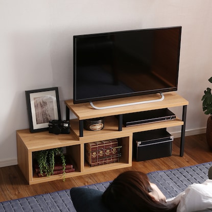 ヴィンテージテイストの伸長式テレビ台(ローボード75-135cm NA） [4]