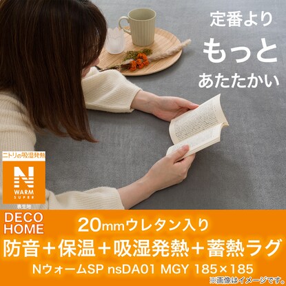 【デコホーム商品】20mmウレタン入り防音+保温+吸湿発熱+蓄熱ラグ(NウォームSP nsDA01 MGY185X185) [5]