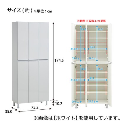 シューズボックスリアル板戸中姿見(75 BK) [3]