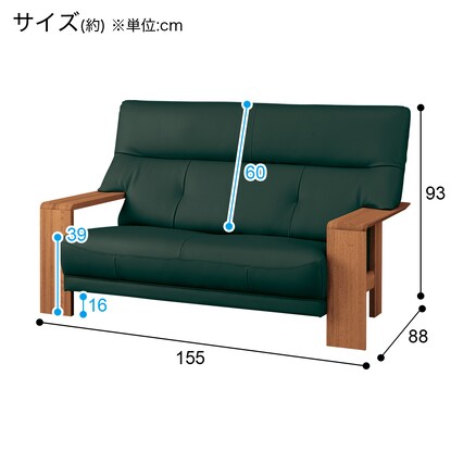 2人用本革ワイドソファ(ダンテ2 W15412H ルークダークGR/MBR) [3]