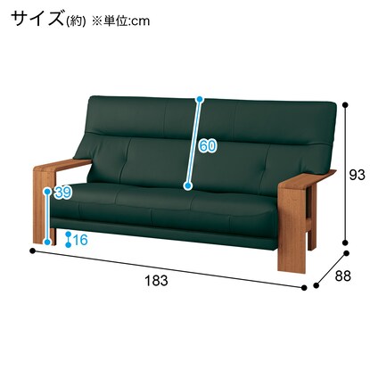 3人用本革ソファ(ダンテ2 W15403H ルークダークGR/MBR) [3]