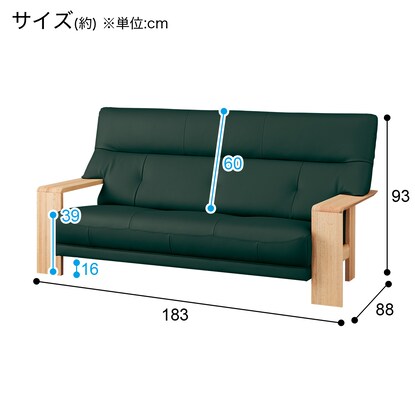 3人用本革ソファ(ダンテ2 W15403E ルークダークGR/LBR) [3]