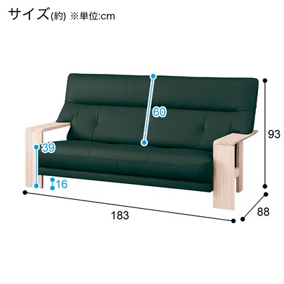 3人用本革ソファ(ダンテ2 W15403Y ルークダークGR/WW) [3]