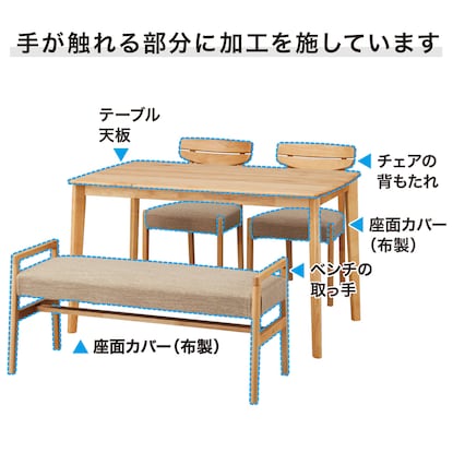 ダイニングテーブル5点セット(DTアルナスDF180LBR/ダイニングチェアアルナス/ベンチアルナスBE) [3]