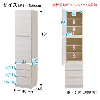 上置き付き壁面ユニットキャビネット(ウォーレン 40-2D3H WW 左開き) [4]