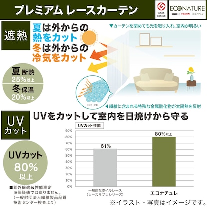 お好みサイズレースカーテン エコナチュレボーダー（幅-100/丈171-220cm） [3]