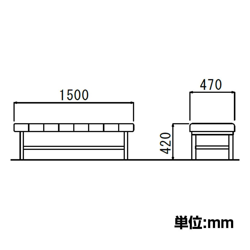 LC-1225シリーズ ロビーチェア 背なし レザー張り 待合室 病院 施設 幅1500mm [4]