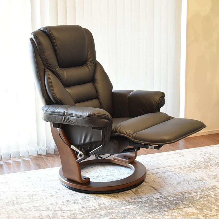 パーソナルチェア 本革張り リクライニングチェア 1人掛けソファ 省スペース 回転式 幅800×奥行800～1650×高さ710～1050mm [5]