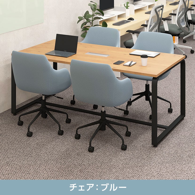 【4人用 会議セット】メティオ2.0 古木調 ミーティングテーブル 1800×900 + CPアームチェア 肘付き 【4脚セット】 [5]
